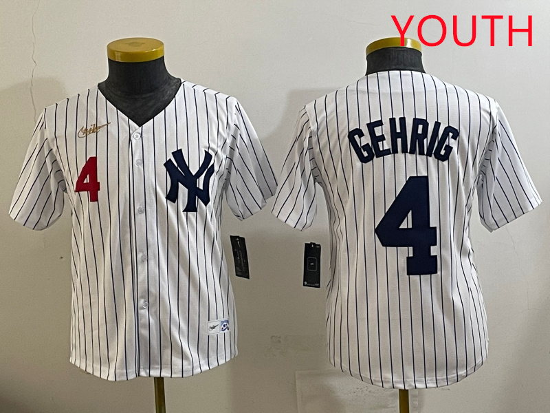 Youth New York Yankees #4 Gehrig White 2025 Nike MLB jersey style 19->youth mlb jersey->Youth Jersey